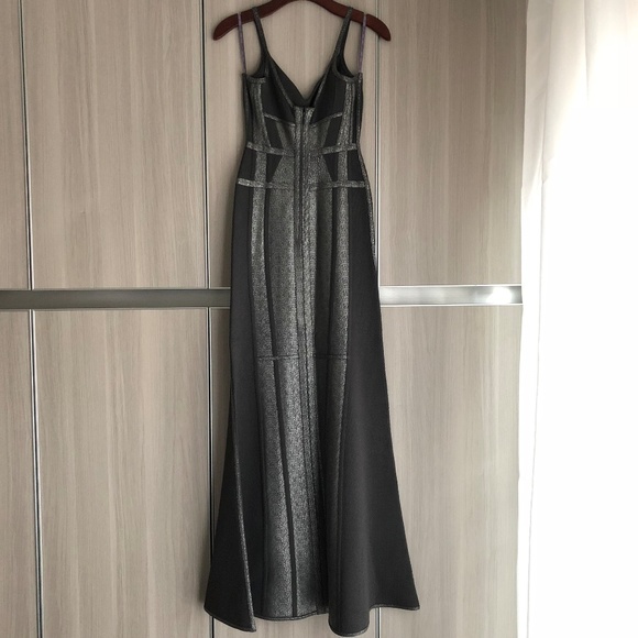 Herve Leger ZELINA Silver Metallic Mermaid Dress - Picture 4 of 8